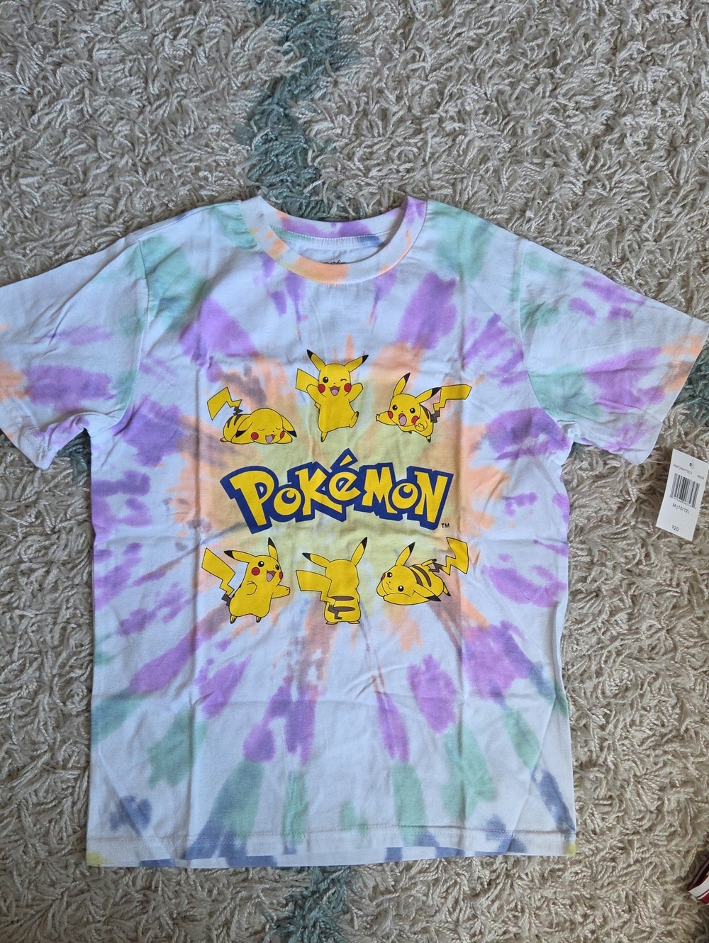 Kids Tie-Dye Pikachu Graphic Tee - Purple, Green, Orange NWT